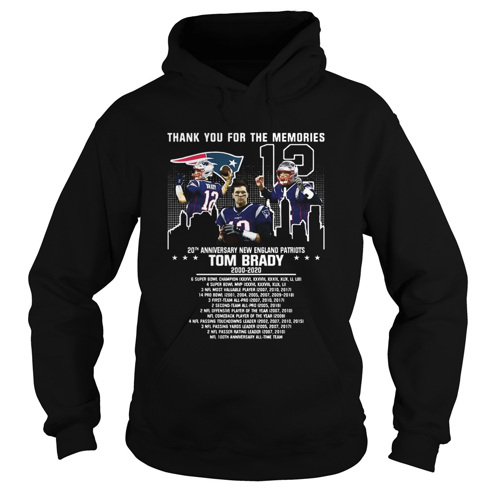 12 Tom Brady 20th Anniversary New England Patriots 2000 2020 Patriots Thank You For The Memories sh Hoodie