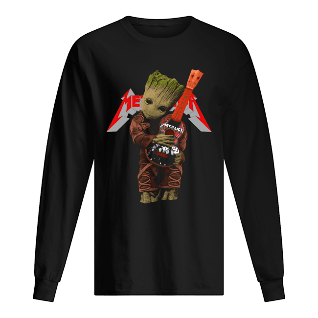 Baby Groot Hug Metallica Guitar Long Sleeved T-shirt 