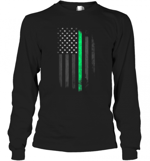 Green Line American Flag St Patrick'S Day T-Shirt Long Sleeved T-shirt
