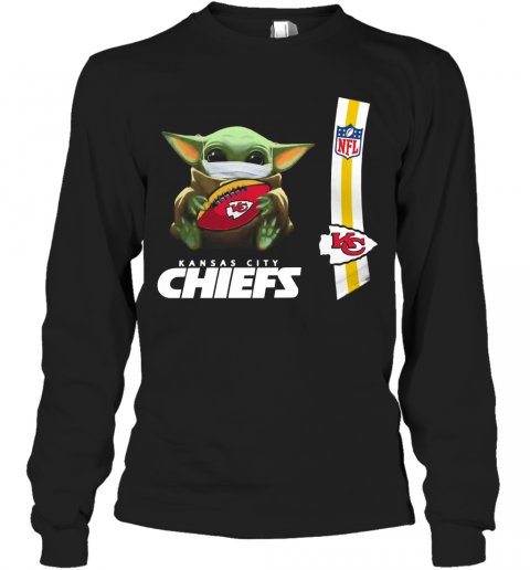 Baby Yoda Mask Hug Kansas City Chiefs Ball NFL T-Shirt Long Sleeved T-shirt