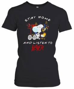 Snoopy And Woodstock Face Mask Stay Home And Listen To Slayer Thrash Metal Band T-Shirt Classic Women's T-shirt