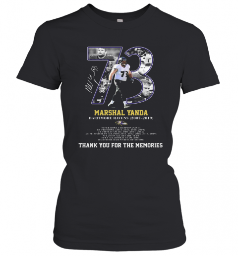 73 Marshal Yanda Baltimore Ravens 2007 2019 Thank You For The Memories Signature T-Shirt Classic Women's T-shirt