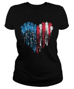 Autism heart American flag veteran Independence Day  Classic Ladies
