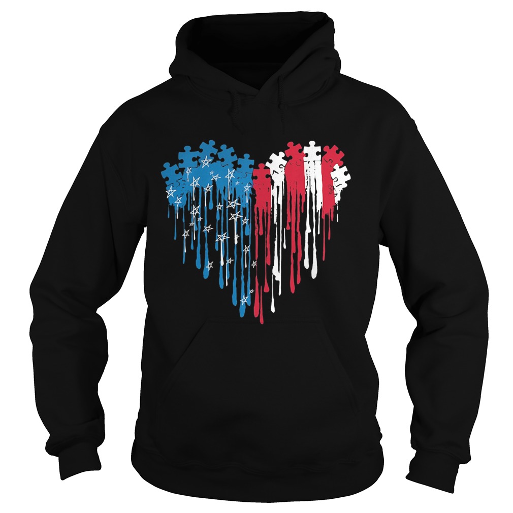 Autism heart American flag veteran Independence Day Hoodie