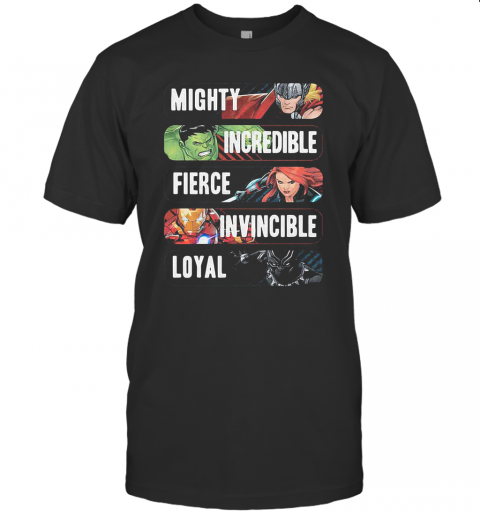 Avenger Adjectives Marvel Comics Mighty Incredible Fierce Invincible Loyal T-Shirt