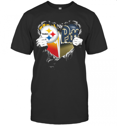 Blood Inside Pittsburgh Steelers Vs Pittsburgh Penguins Football Heart T-Shirt