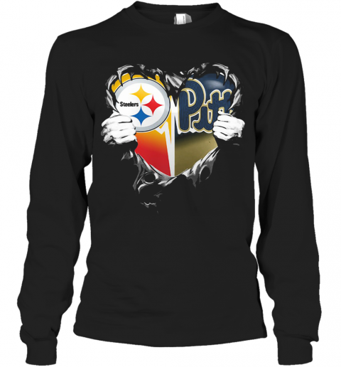Blood Inside Pittsburgh Steelers Vs Pittsburgh Penguins Football Heart T-Shirt Long Sleeved T-shirt 
