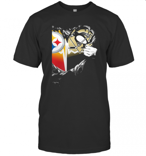 Blood Inside Pittsburgh Steelers Vs Pittsburgh Penguins Heart T-Shirt