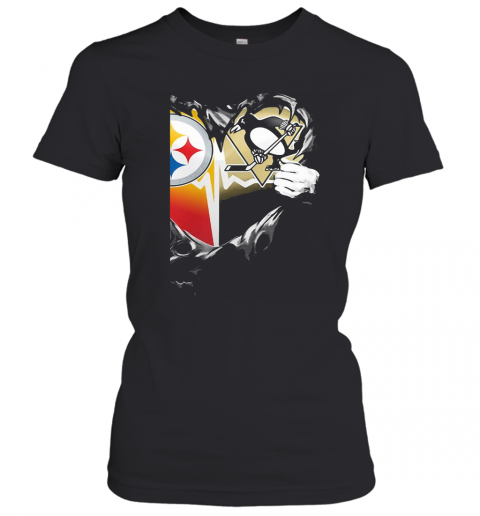 Blood Inside Pittsburgh Steelers Vs Pittsburgh Penguins Heart T-Shirt Classic Women's T-shirt