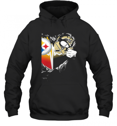 Blood Inside Pittsburgh Steelers Vs Pittsburgh Penguins Heart T-Shirt Unisex Hoodie