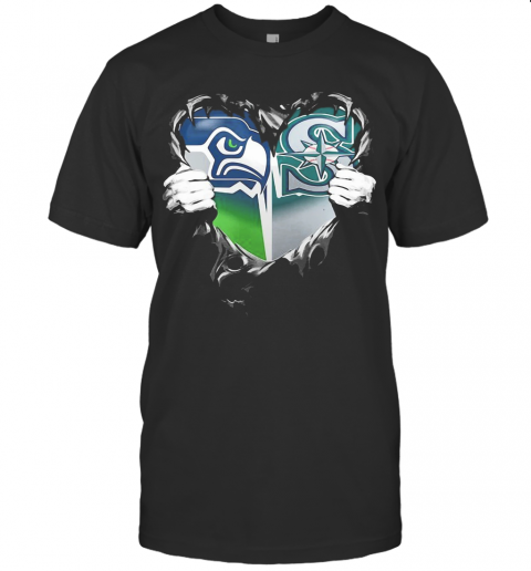 Blood Inside Seattle Seahawks And Seattle Mariners Heart T-Shirt