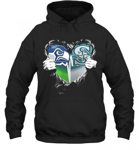 Blood Inside Seattle Seahawks And Seattle Mariners Heart T-Shirt Unisex Hoodie