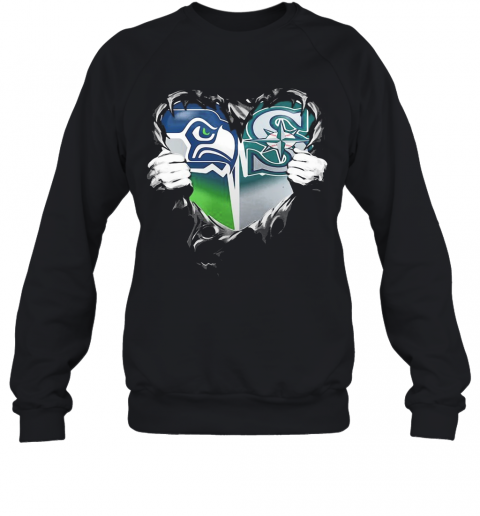 Blood Inside Seattle Seahawks And Seattle Mariners Heart T-Shirt Unisex Sweatshirt