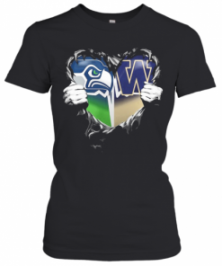 Blood Inside Seattle Seahawks And Washington Huskies Heart T-Shirt Classic Women's T-shirt