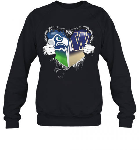 Blood Inside Seattle Seahawks And Washington Huskies Heart T-Shirt Unisex Sweatshirt