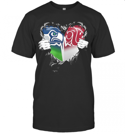 Blood Inside Seattle Seahawks And Washington State Cougars Heart T-Shirt