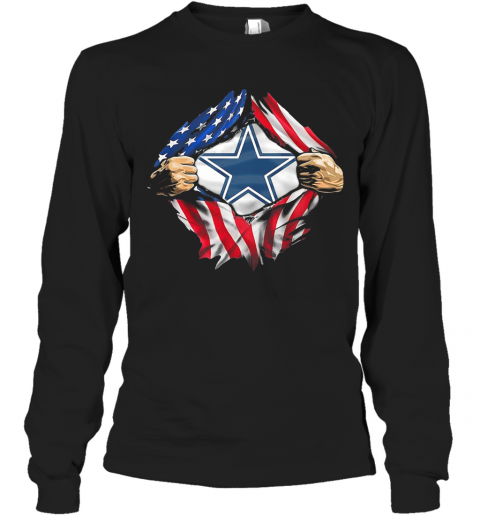 Blood Insides Dallas Cowboys American Flag Independence Day T-Shirt Long Sleeved T-shirt 