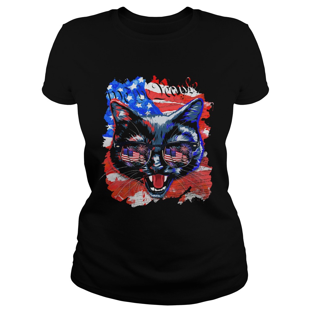 Cat American flag veteran Independence Day  Classic Ladies