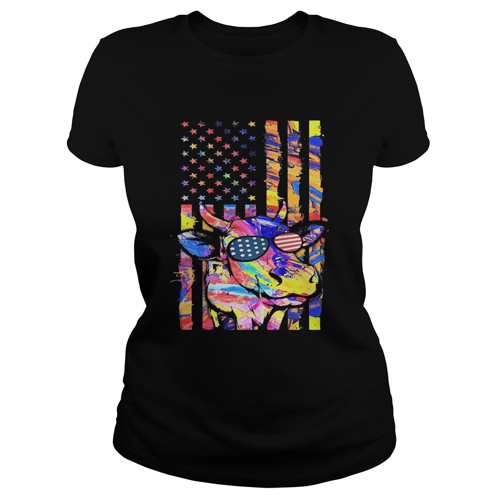 Cow American flag veteran Independence Day  Classic Ladies