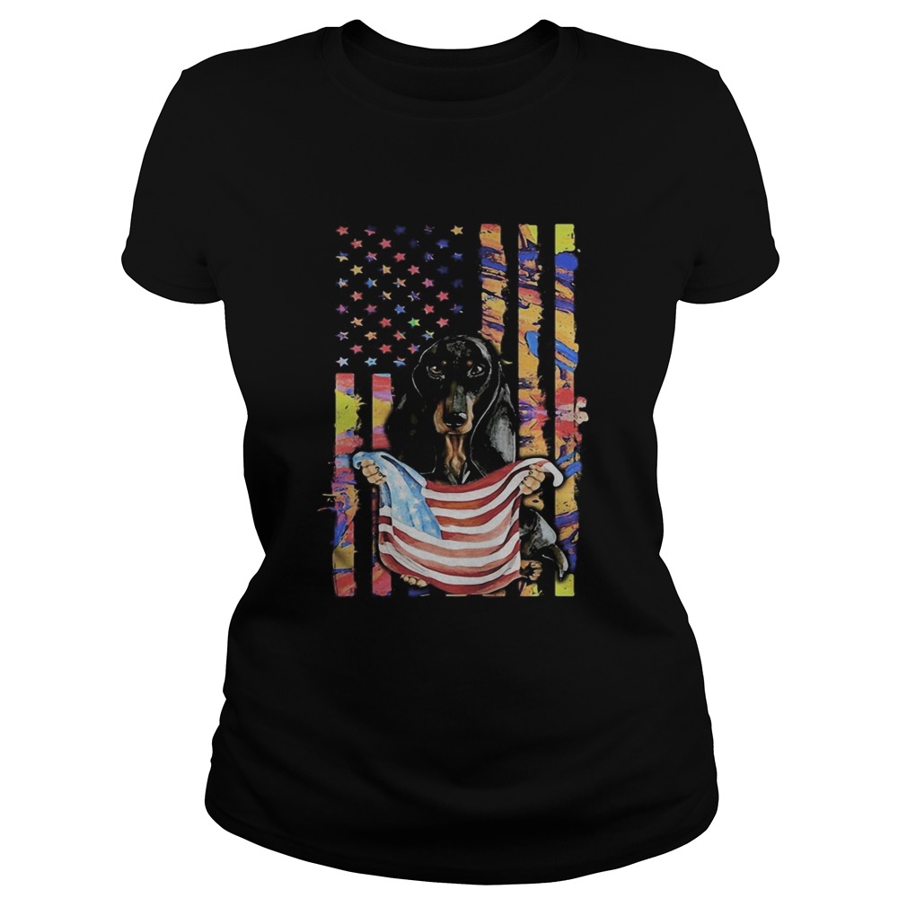 Dachshund American flag veteran Independence Day  Classic Ladies