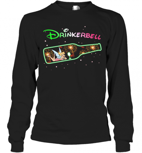 Disney Tinkerbell Drinkerbell American Flag Firework Independence Day T-Shirt Long Sleeved T-shirt 