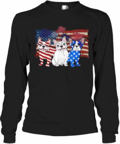 French Bulldog Firework American Flag Independence Day T-Shirt Long Sleeved T-shirt