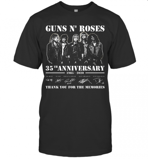 Guns N' Roses 35Th Anniversary 1985 2020 Thank You For The Memories Signatures T-Shirt