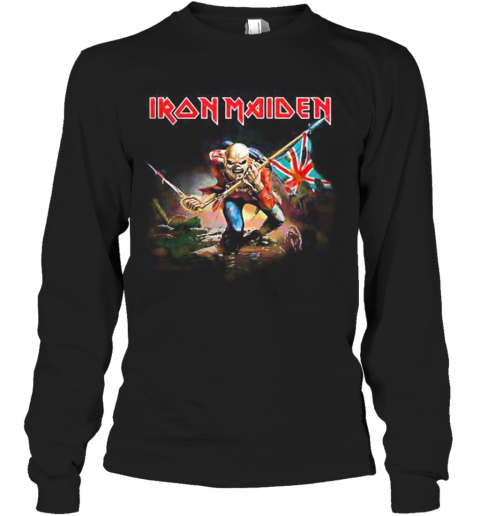 Iron Maiden The Trooper With Flag T-Shirt Long Sleeved T-shirt 