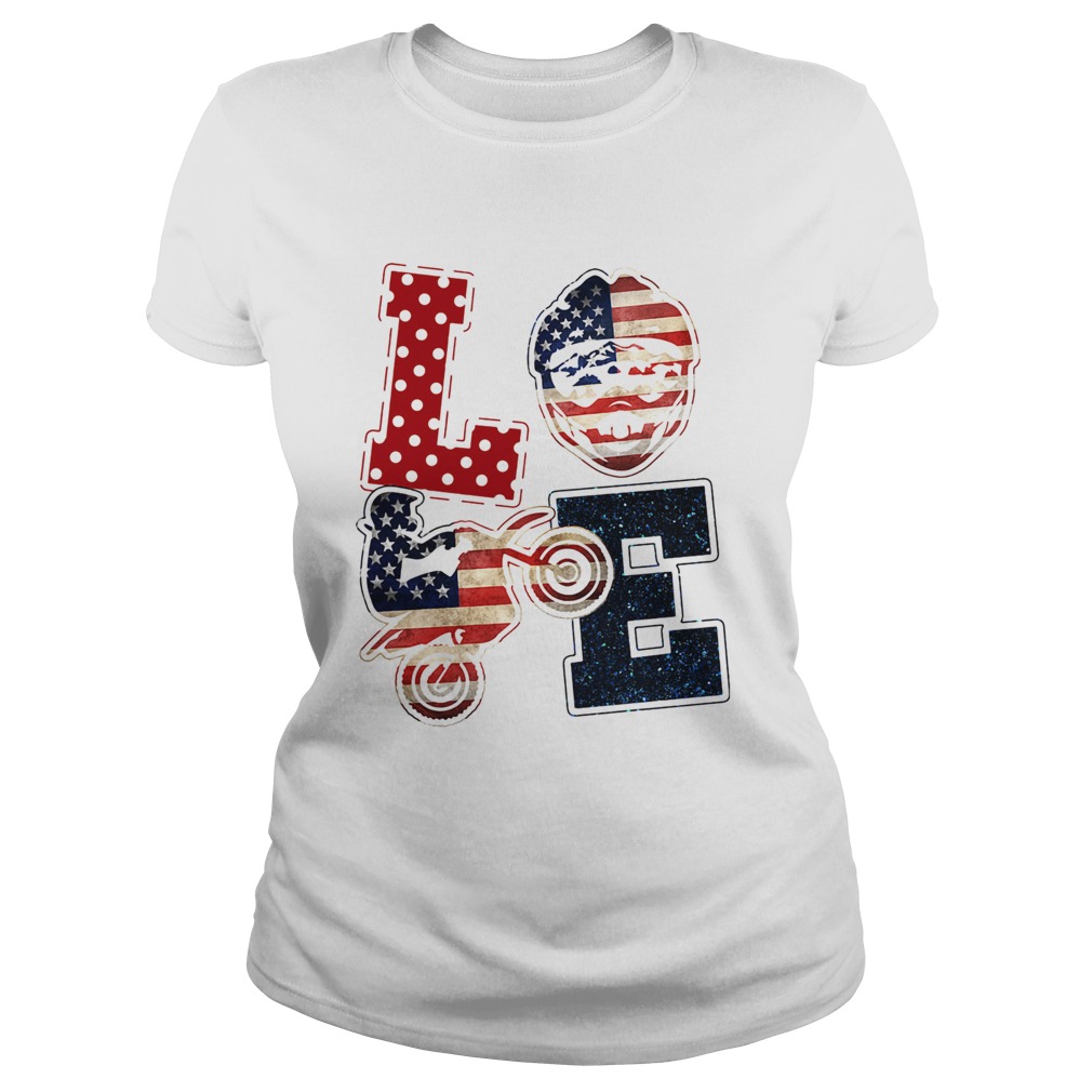 Love motocross American flag veteran Independence Day  Classic Ladies