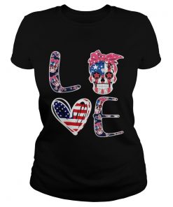 Love skull heart American flag veteran Independence Day  Classic Ladies