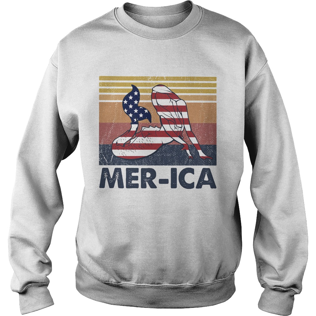 Mermaid MerIca American flag veteran Independence Day vintage  Sweatshirt