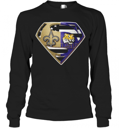 New Orleans Saints And LSU Tiger Superman T-Shirt Long Sleeved T-shirt 