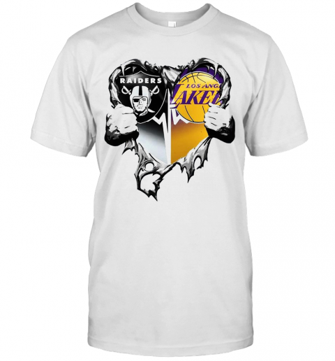 Nice Raiders And Los Angeles Laker Inside Heart T-Shirt