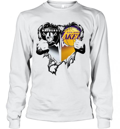Nice Raiders And Los Angeles Laker Inside Heart T-Shirt Long Sleeved T-shirt