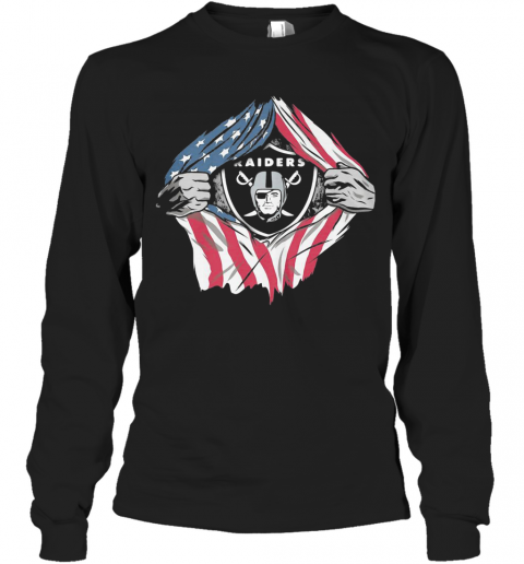 Oakland Raiders Football American Flag Independence Day T-Shirt Long Sleeved T-shirt 