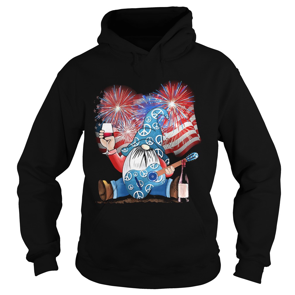 Santa wine guitar American flag veteran Independence Day Hoodie