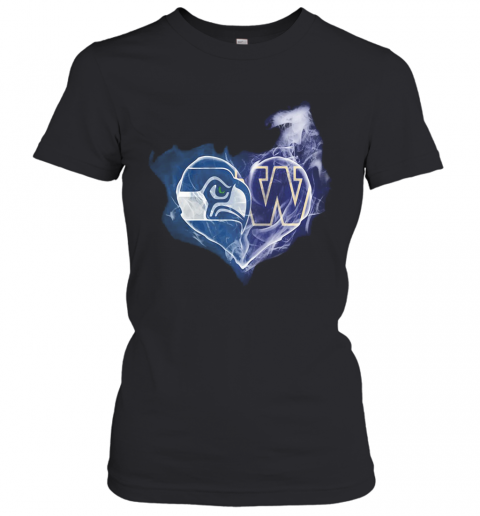 Seattle Seahawks And Winnipeg Blue Bombers Heart T-Shirt Classic Women's T-shirt