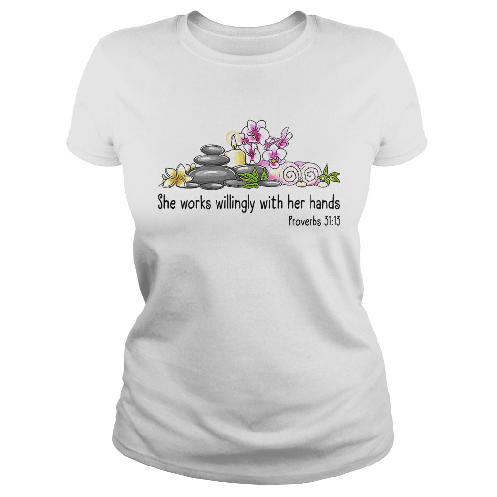 She works willingly with her hands frowebs flower  Classic Ladies