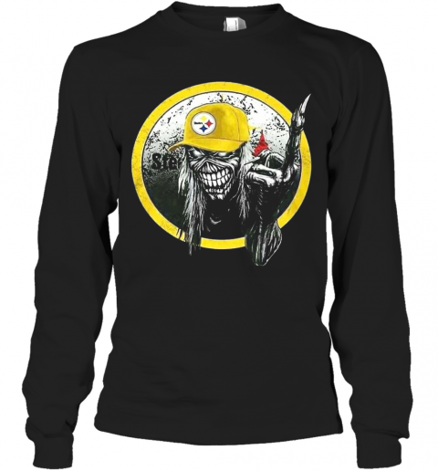 Skull Pittsburgh Steelers T-Shirt Long Sleeved T-shirt 