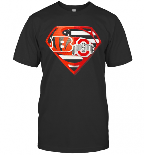 Superhero cincinnati bengals and ohio state buckeyes diamond american flag independence day shirt T-Shirt