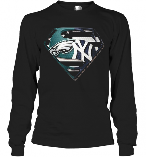 Superhero philadelphia eagles and new york yankees diamond american flag independence day T-Shirt Long Sleeved T-shirt 