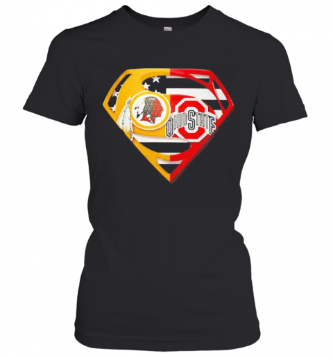 Superhero washington redskins and ohio state buckeyes diamond american flag T-Shirt Classic Women's T-shirt