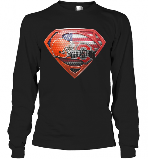 Superman Cleveland Browns And Cleveland Indians American Flag Independence Day T-Shirt Long Sleeved T-shirt