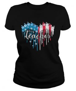 Teacher heart American flag veteran Independence Day  Classic Ladies