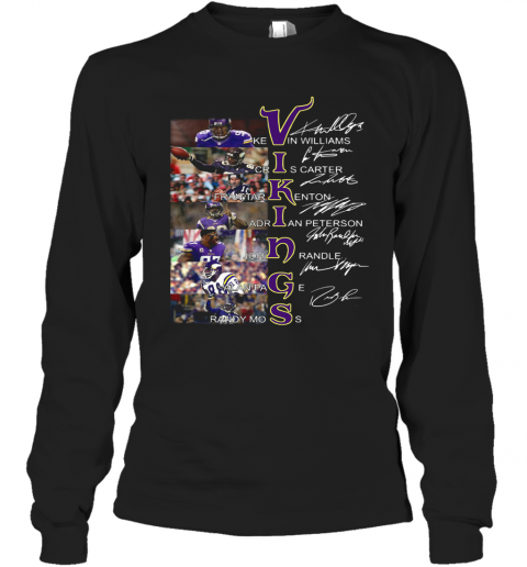 Viking Kevin Williams Cris Carter Fran Tarkenton Signatures T-Shirt Long Sleeved T-shirt 
