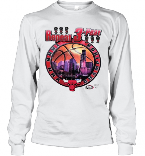 Vintage Chicago Bulls 1998 NBA Champions Repeat 3 Peat Michael Jordan T-Shirt Long Sleeved T-shirt 