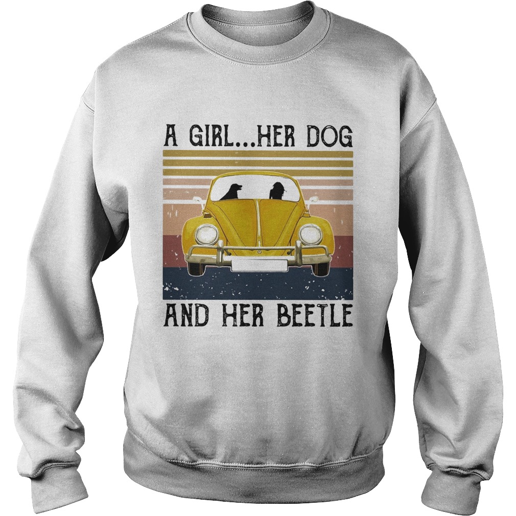 Volkswagen beetle a girl her dog and her beetle vintage  Sweatshirt