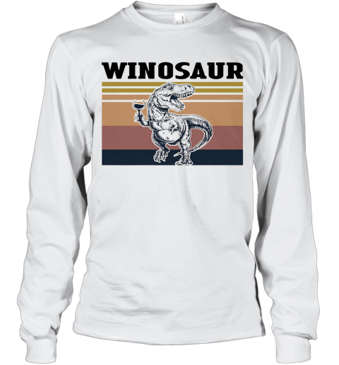 Winosaur Drinking Wine Vintage T-Shirt Long Sleeved T-shirt 