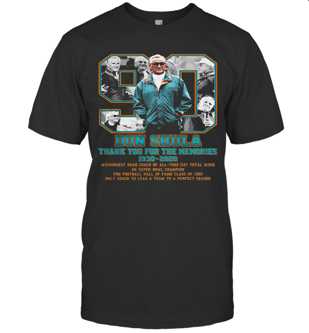 90 Don Coach Shula Thank You For The Memories 1930 2020 Miami Dolphins Football T-Shirt