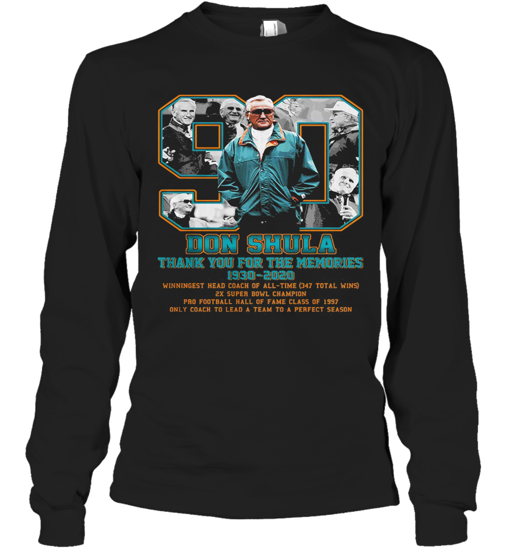 90 Don Coach Shula Thank You For The Memories 1930 2020 Miami Dolphins Football T-Shirt Long Sleeved T-shirt 